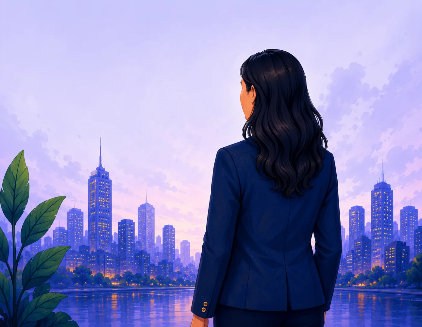 Business leader looking out over a city skyline